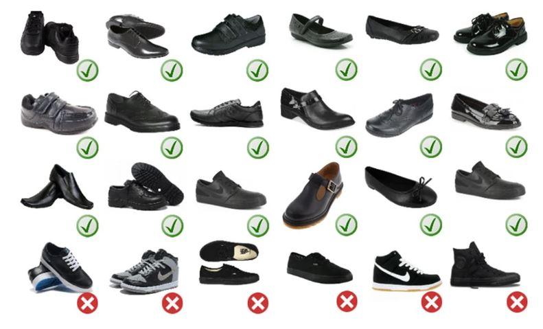  Examples of appropriate school shoes.